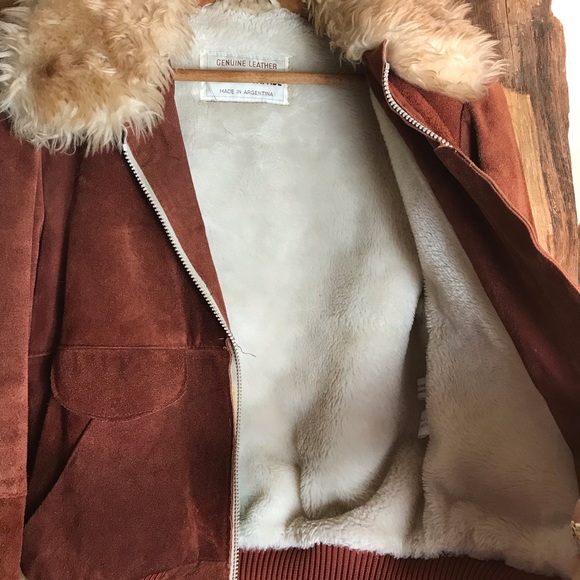 VINTAGE 70s Suede and Faux Fur Bomber Jacket S - Picture 4 of 8